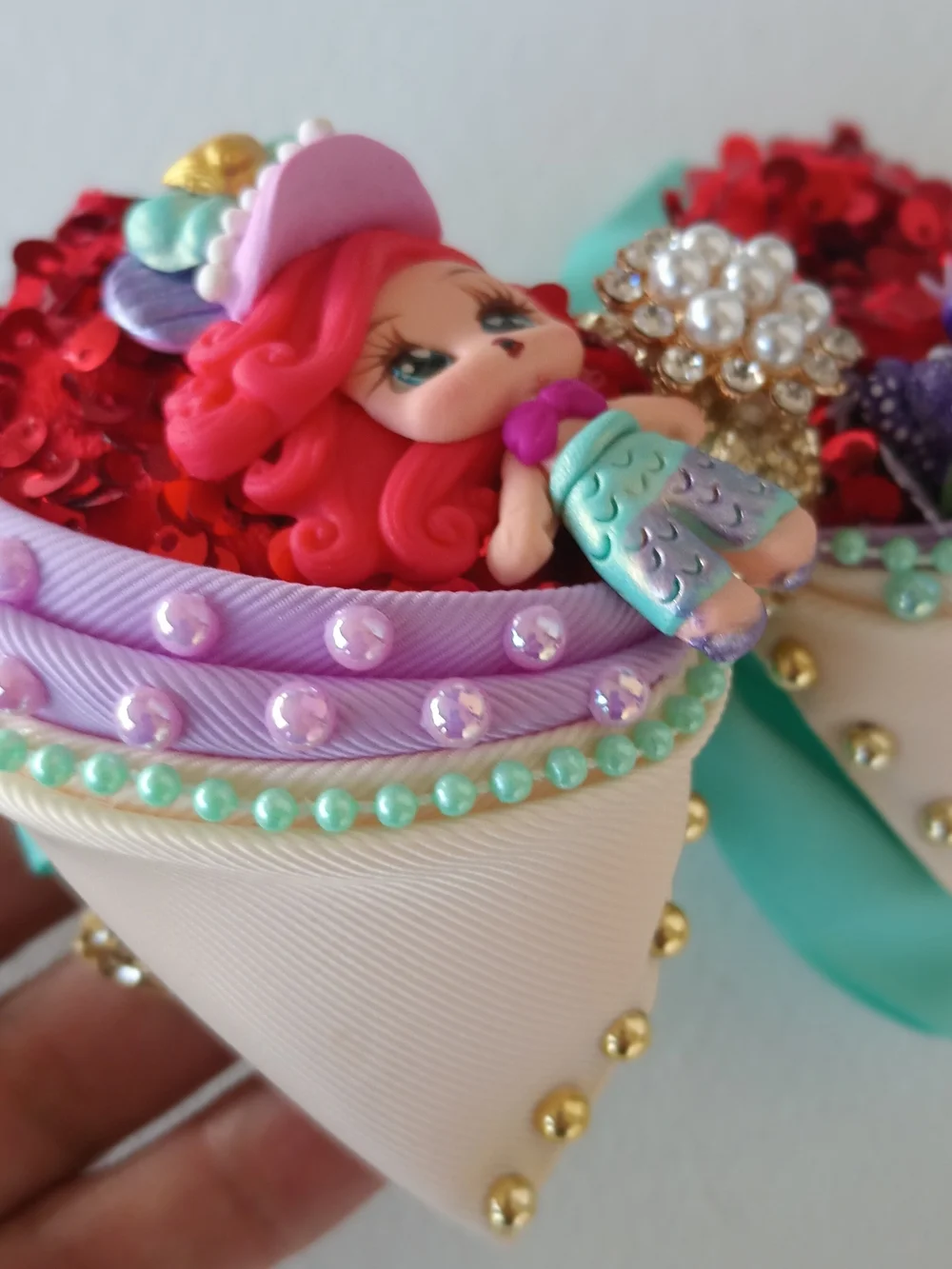 Handmade Little Mermaid Boutique Hair Bow - Kawaii Mermaid Statement Bow.